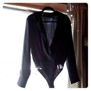 Deep V-neck Black Bodysuit